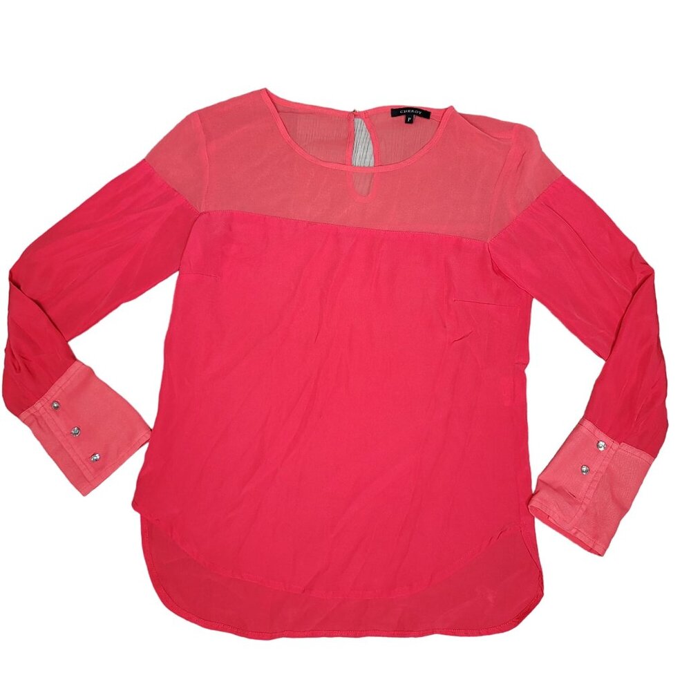 Cheroy Long Sleeve Sheer Blouse Button Cuffs Keyhole Back Women's Size P / S